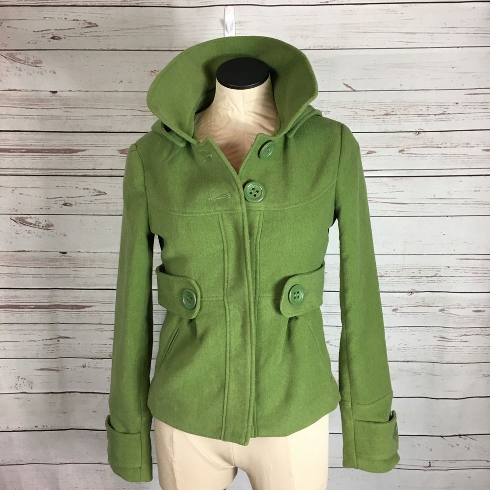 BB Dakota Pea Green Hooded Peacoat
